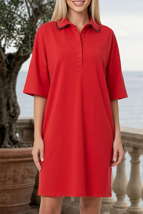 Rochie scurtă lejeră cu guler PURIETA CORAL, Culoare: coral, IVET.RO - Reduceri de până la -80%