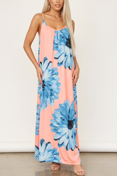 Rochie lungă oversize cu bretele subțiri și imprimeu floral MAKINSA PUDRA, Culoare: pudră, IVET.RO - Reduceri de până la -80%