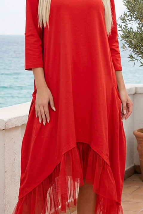 Rochie asimetrică lejeră cu volan din tul și buzunare VELARIZA RED, Culoare: roșu, IVET.RO - Reduceri de până la -80%