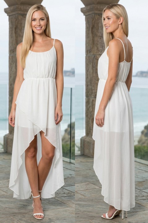 Rochie asimetrică cu bretele subțiri și talie elastică LUNEVIA WHITE, Culoare: alb, IVET.RO - Reduceri de până la -80%