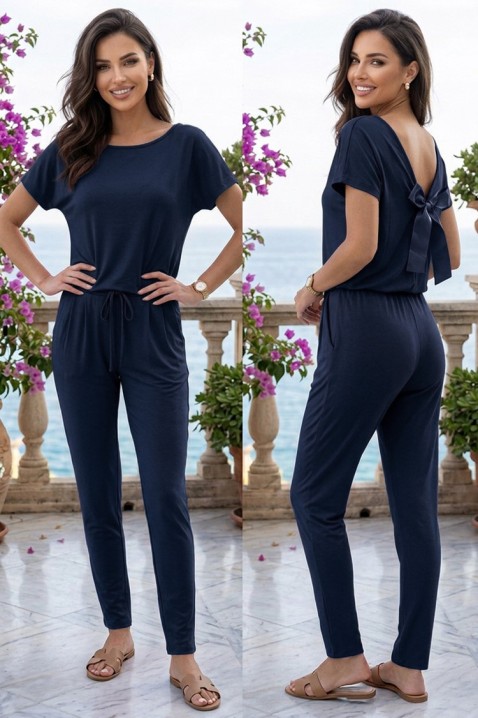 Salopetă de damă stilată pentru fiecare zi, cu fundă decorativă la spate PAUZINI NAVY, Culoare: bleumarin, IVET.RO - Reduceri de până la -80%