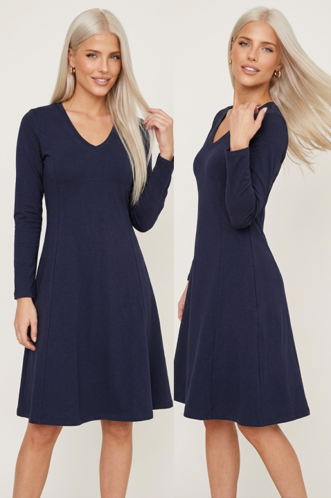 Rochie scurtă minimalistă cu mâneci lungi și decolteu elegant în V MORINIA NAVY, Culoare: bleumarin, IVET.RO - Reduceri de până la -80%