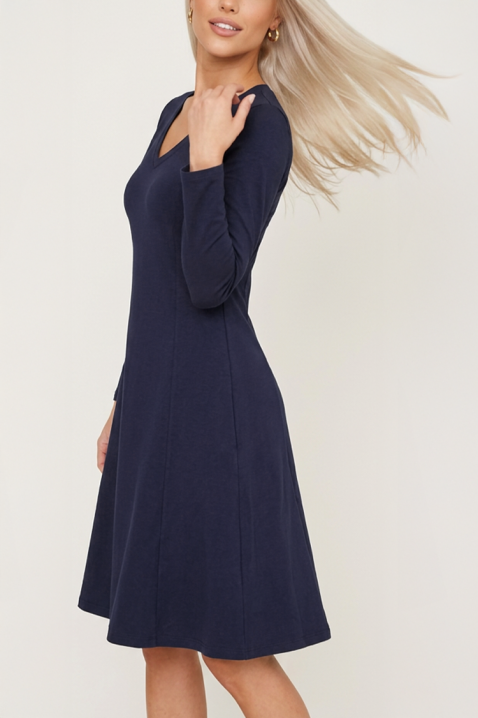 Rochie scurtă minimalistă cu mâneci lungi și decolteu elegant în V MORINIA NAVY, Culoare: bleumarin, IVET.RO - Reduceri de până la -80%
