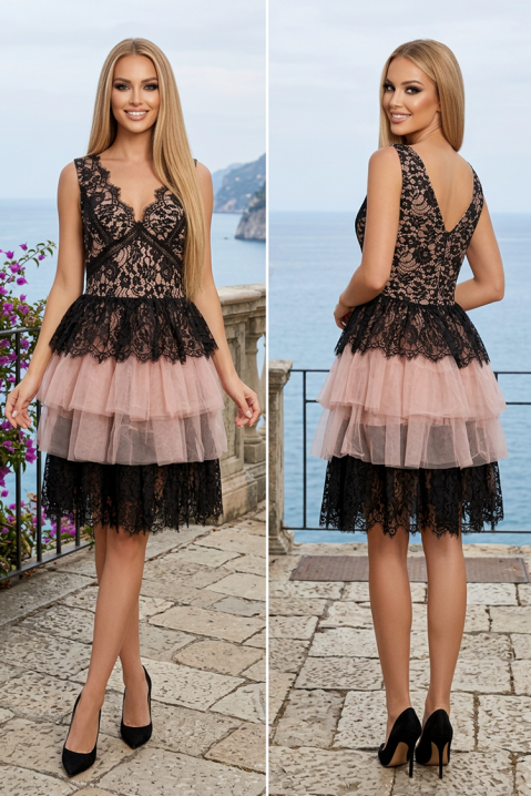 Rochie elegantă până la genunchi cu bustiera din dantelă și volane din tul VENEROSA BLACK, Culoare: negru, IVET.RO - Reduceri de până la -80%