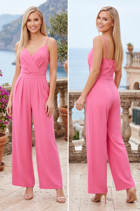 Salopetă lungă cu decolteu petrecut și bretele subțiri SAVORENA PINK, Culoare: roz, IVET.RO - Reduceri de până la -80%