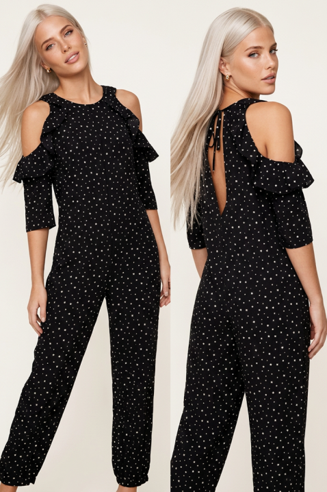 Salopetă elegantă pentru femei cu umeri descoperiți și spate spectaculos CARINIA BLACK, Culoare: negru, IVET.RO - Reduceri de până la -80%