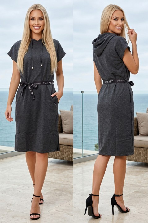 Rochie midi sport-elegantă cu curea și glugă FESTORDA GRAFIT, Culoare: grafit, IVET.RO - Reduceri de până la -80%