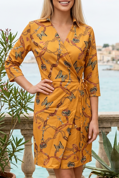 Rochie scurtă petrecută cu imprimeu decorativ ELIZERIA MUSTARD, Culoare: muștar, IVET.RO - Reduceri de până la -80%