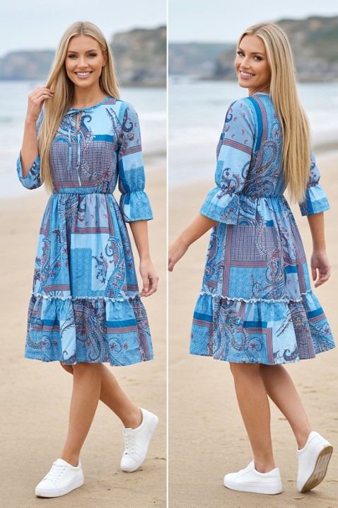 Rochie până la genunchi cu imprimeu artistic și volan evazat SOLENZINA BLUE, Culoare: albastru, IVET.RO - Reduceri de până la -80%