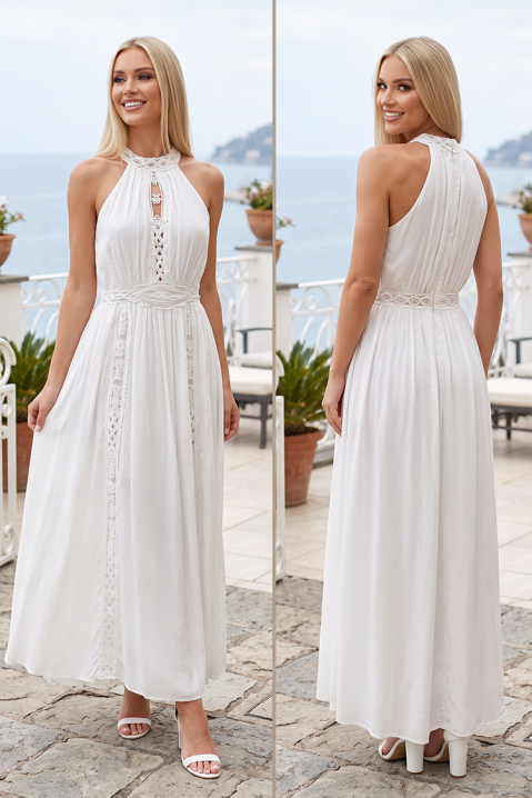 Rochie lungă cu detalii ajurate și talie accentuată AUREVETA WHITE, Culoare: alb, IVET.RO - Reduceri de până la -80%