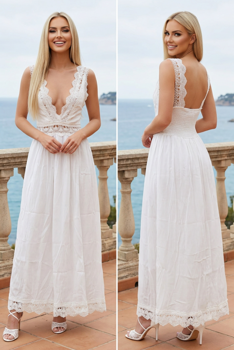 Rochie lungă cu decolteu adânc și spate accentuat ELISAVERA WHITE, Culoare: alb, IVET.RO - Reduceri de până la -80%