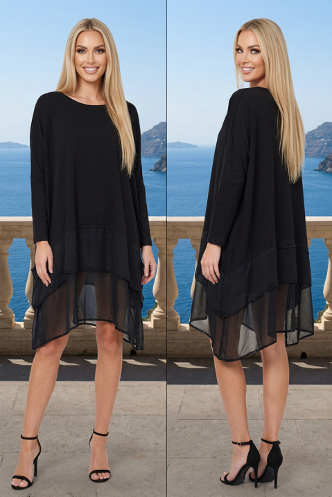 Rochie asimetrică lejeră cu efect de șifon și mâneci lungi BRANIELA BLACK, Culoare: negru, IVET.RO - Reduceri de până la -80%