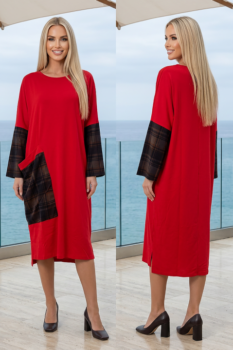Rochie midi lejeră cu accente în carouri și buzunar decorativ LAVIERA RED, Culoare: roșu, IVET.RO - Reduceri de până la -80%