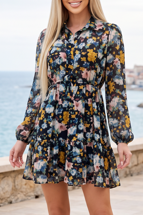 Rochie scurtă din șifon cu motive florale și talie înaltă LENVELA, Culoare: multicolor, IVET.RO - Reduceri de până la -80%