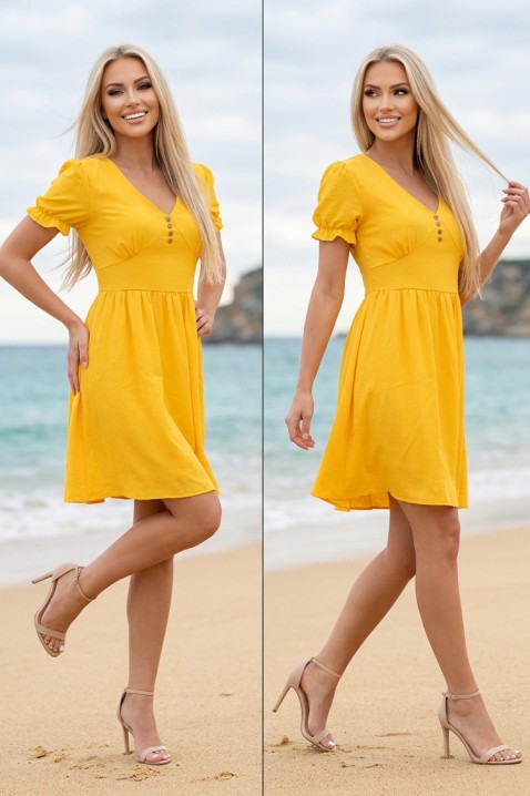 Rochie delicată cu mâneci bufante și nasturi decorativi ESALANIA YELLOW, Culoare: galben, IVET.RO - Reduceri de până la -80%