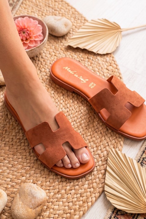 Papuci joși de damă din piele întoarsă JERADA ORANGE, Culoare: portocaliu, IVET.RO - Reduceri de până la -80%