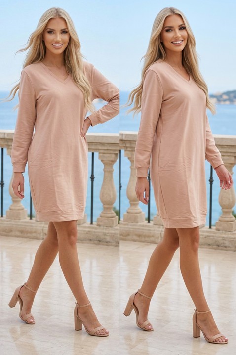 Rochie sport-elegantă cu decolteu în V și mânecă lungă SPORTISA BEIGE, Culoare: bej, IVET.RO - Reduceri de până la -80%