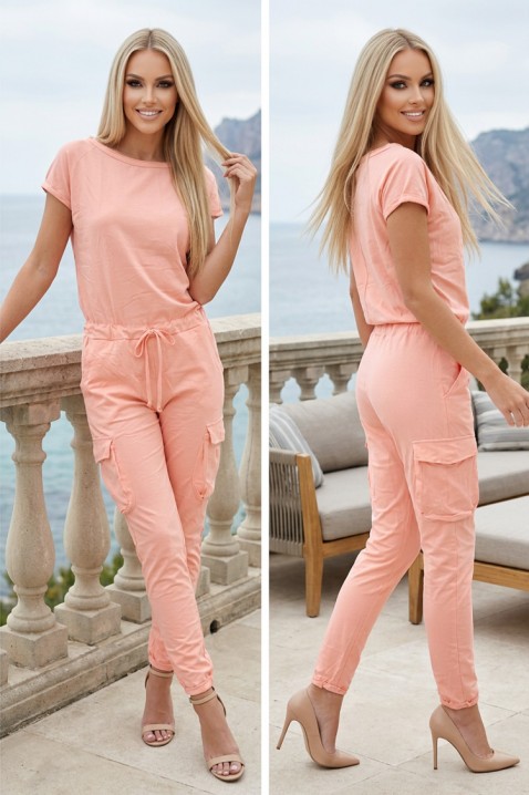 Salopetă lungă de damă cu mânecă scurtă și buzunare cargo TOSHINIA PINK, Culoare: roz, IVET.RO - Reduceri de până la -80%