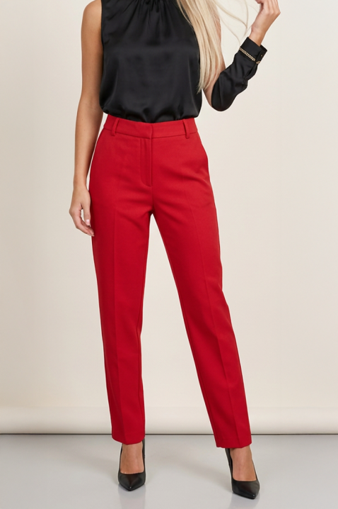 Pantaloni eleganți de damă cu talie înaltă și croială dreaptă LESTIANA RED, Culoare: roșu, IVET.RO - Reduceri de până la -80%
