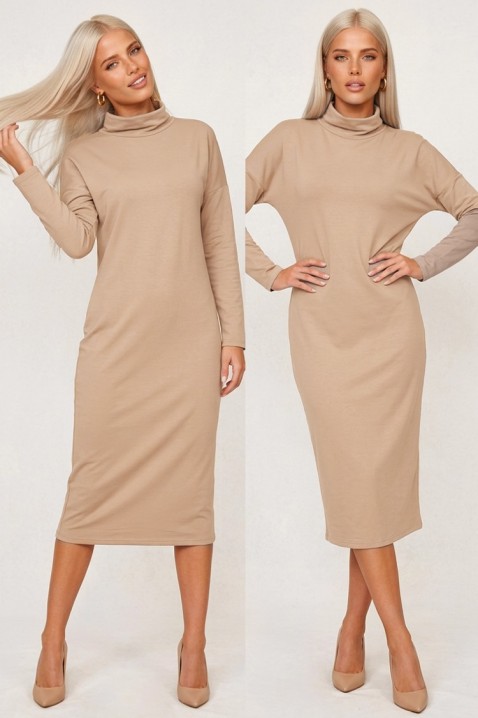 Rochie midi simplă, cu croială dreaptă lejeră și guler înalt CORSAVENA BEIGE, Culoare: bej, IVET.RO - Reduceri de până la -80%