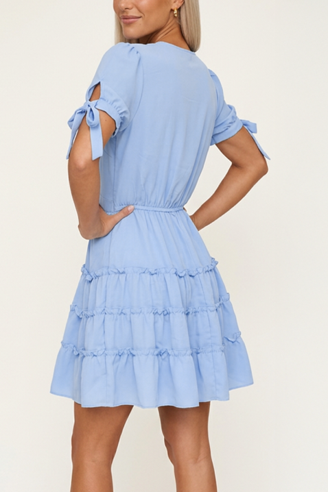 Rochie scurtă cu decolteu petrecut, legături pe mâneci și volane SOLENARA BLUE, Culoare: albastru, IVET.RO - Reduceri de până la -80%