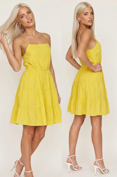 Rochie scurtă vaporoasă cu bretele subțiri reglabile și volane delicate VELARINA YELLOW, Culoare: galben, IVET.RO - Reduceri de până la -80%