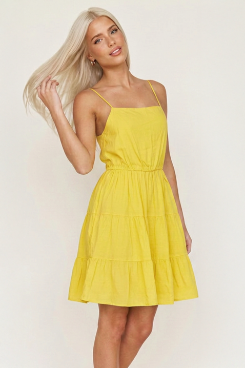 Rochie scurtă vaporoasă cu bretele subțiri reglabile și volane delicate VELARINA YELLOW, Culoare: galben, IVET.RO - Reduceri de până la -80%