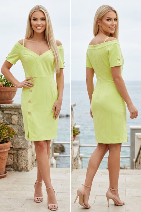 Rochie scurtă stilată cu mâneci căzute și nasturi decorativi LEBRANDA LIME, Culoare: lime, IVET.RO - Reduceri de până la -80%