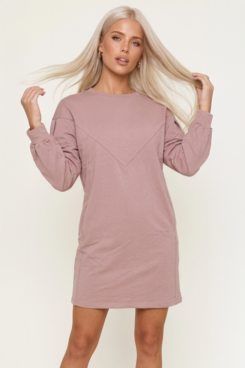 Rochie scurtă simplă cu croială dreaptă lejeră și cusături geometrice spectaculoase VALDESIA MOCHA, Culoare: mocca, IVET.RO - Reduceri de până la -80%