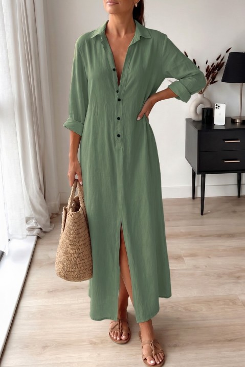 Rochie lungă, lejeră, în stil cămașă, cu nasturi JULIDIANA GREEN, Culoare: verde, IVET.RO - Reduceri de până la -80%