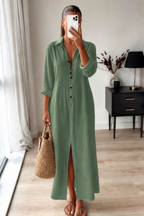Rochie lungă, lejeră, în stil cămașă, cu nasturi JULIDIANA GREEN, Culoare: verde, IVET.RO - Reduceri de până la -80%
