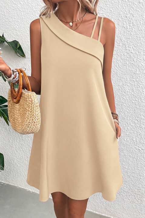Rochie scurtă elegantă cu decolteu asimetric și croială lejeră IVRINIA BEIGE, Culoare: bej, IVET.RO - Reduceri de până la -80%