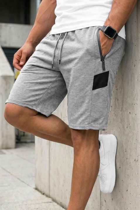 Pantaloni scurți sport pentru bărbați, cu detalii în culori contrastante CHRISTIANO GREY, Culoare: gri, IVET.RO - Reduceri de până la -80%