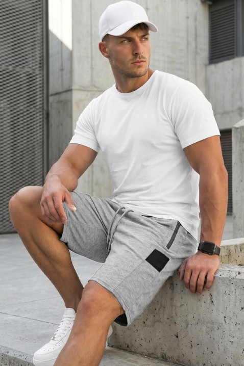 Pantaloni scurți sport pentru bărbați, cu detalii în culori contrastante CHRISTIANO GREY, Culoare: gri, IVET.RO - Reduceri de până la -80%