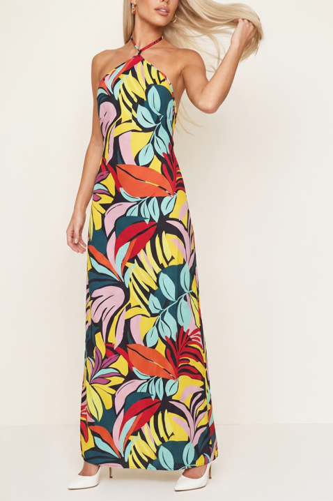 Rochie lungă cu decolteu halter și imprimeu spectaculos PORTEFINIA, Culoare: multicolor, IVET.RO - Reduceri de până la -80%
