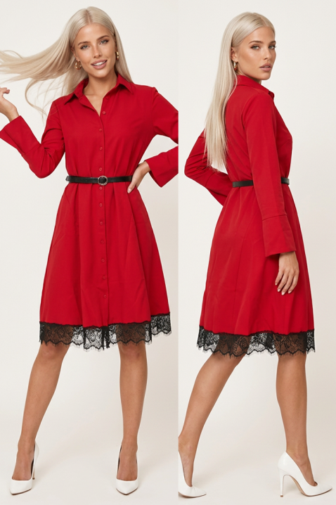 Rochie scurtă elegantă, evazată, cu curea și tiv din dantelă TELIENA RED, Culoare: roșu, IVET.RO - Reduceri de până la -80%