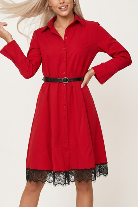 Rochie scurtă elegantă, evazată, cu curea și tiv din dantelă TELIENA RED, Culoare: roșu, IVET.RO - Reduceri de până la -80%