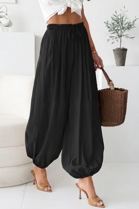 Pantaloni de vară pentru femei, model de tip balon, cu talie înaltă DALYNA BLACK, Culoare: negru, IVET.RO - Reduceri de până la -80%