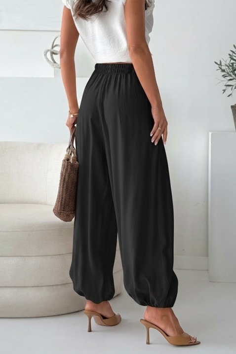 Pantaloni de vară pentru femei, model de tip balon, cu talie înaltă DALYNA BLACK, Culoare: negru, IVET.RO - Reduceri de până la -80%