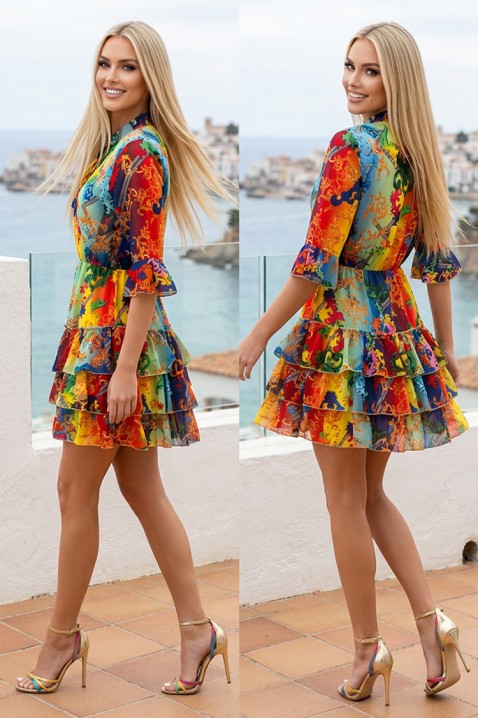 Rochie scurtă vaporoasă cu volane și imprimeu floral BARBELINA, Culoare: multicolor, IVET.RO - Reduceri de până la -80%
