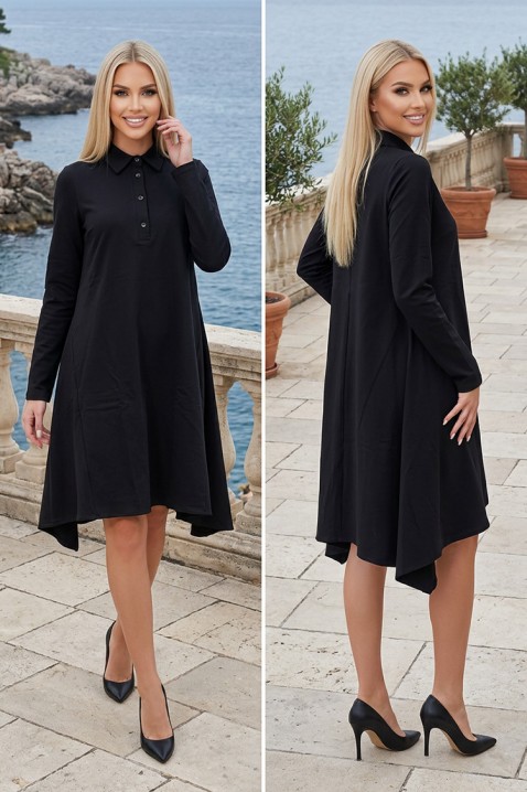 Rochie midi elegantă, evazată, cu croială asimetrică PRESIZIA BLACK, Culoare: negru, IVET.RO - Reduceri de până la -80%