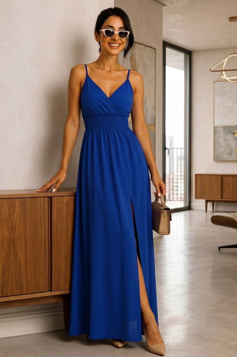 rochie lungă de vară cu bretele subțiri și fantă laterală TINASIA BLUE
