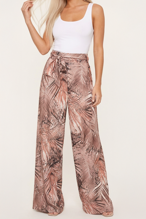 Pantaloni largi de damă cu talie înaltă și imprimeu artistic SAVENZA BROWN, Culoare: maro, IVET.RO - Reduceri de până la -80%