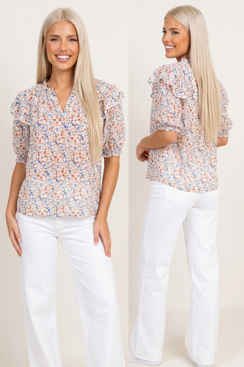 Bluză romantică de damă cu imprimeu floral și volane spectaculoase în straturi VELMORIZA WHITE, Culoare: multicolor, IVET.RO - Reduceri de până la -80%