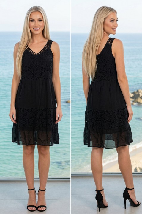 Rochie cu partea superioară din dantelă și decolteu în V LAVENZIRA BLACK, Culoare: negru, IVET.RO - Reduceri de până la -80%