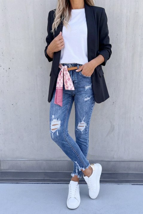 Blugi slim fit cu talie înaltă și curea satinată BELTANA, Culoare: albastru, IVET.RO - Reduceri de până la -80%