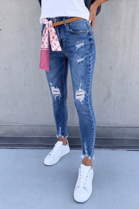 Blugi slim fit cu talie înaltă și curea satinată BELTANA, Culoare: albastru, IVET.RO - Reduceri de până la -80%