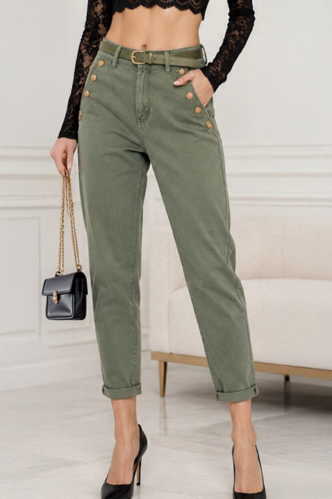 Blugi damă stilizați cu talie înaltă și nasturi metalici decorativi RAVENZIA KHAKI, Culoare: khaki, IVET.RO - Reduceri de până la -80%