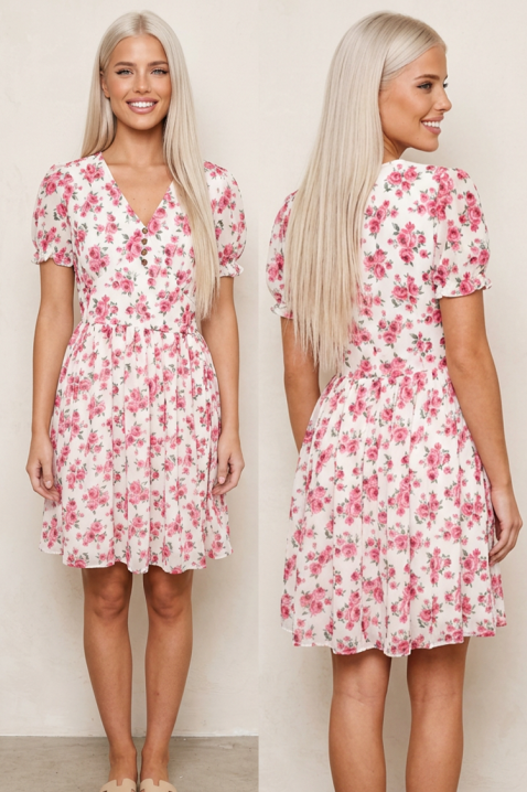 Rochie scurtă cu decolteu în V și mâneci bufante MELAVINA FUCHSIA, Culoare: fuchsia, IVET.RO - Reduceri de până la -80%