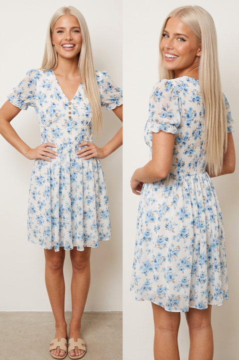 Rochie scurtă cu decolteu în V și mâneci bufante MELAVINA BLUE, Culoare: albastru, IVET.RO - Reduceri de până la -80%